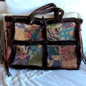 LAPIS Faux Fur and Chamois Cloth Tote